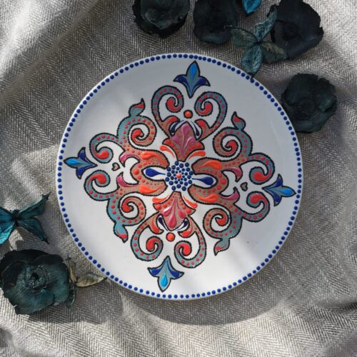Decorative plate "Flame & Sapphire"